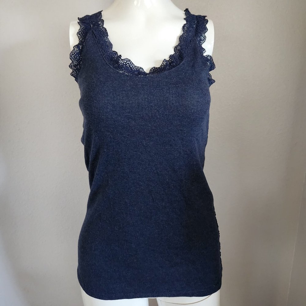 Hazel Navy Lace Back Tank, L